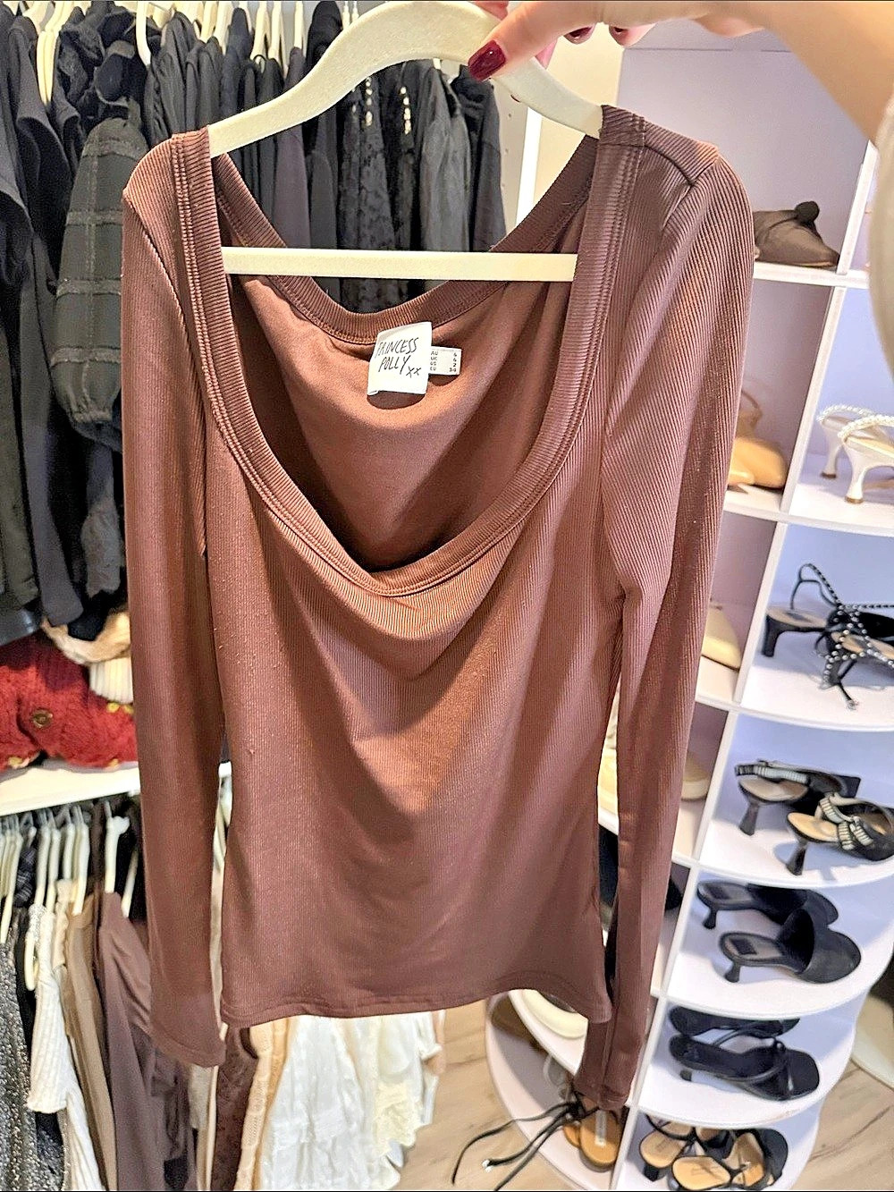 Princess Polly Brown Long Sleeve Top